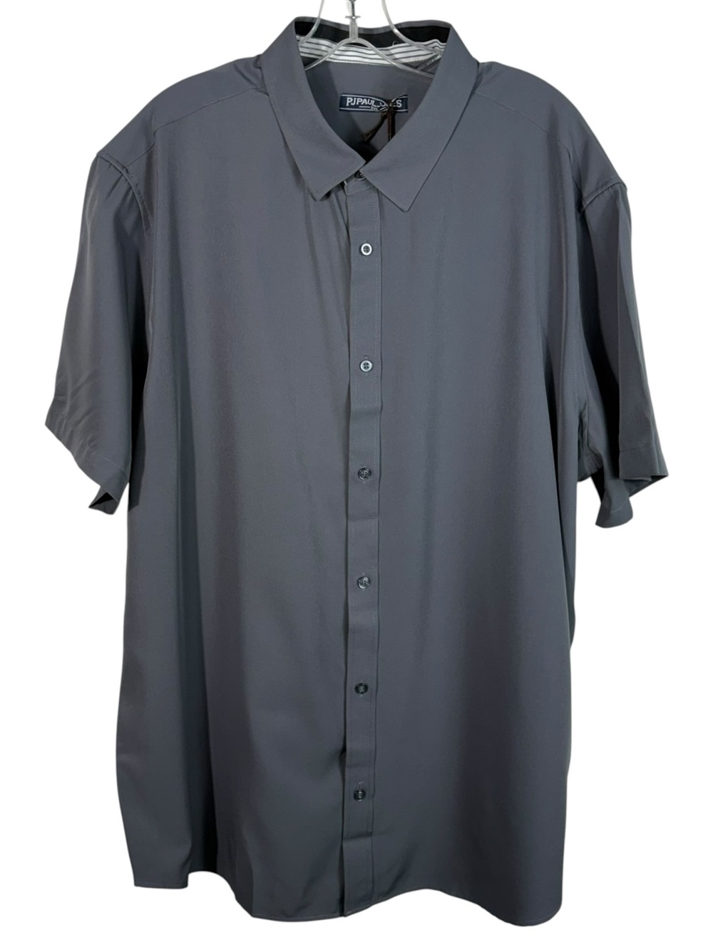 PJ Paul Jones Gray Short Sleeve Button Up Stretch Casual Shirt 2XL XXL Minimal